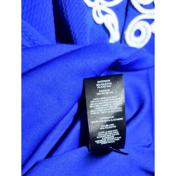 Blue Embroidered Sleeveless Dress Size 12 Retro Mod Boho Chic Cocktail Party A-L - Picture 14 of 16